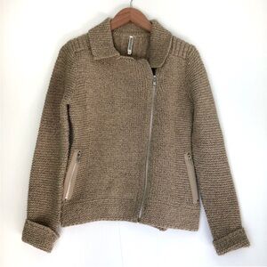 Monoreno Anthropologie Tan Knit Zipper Jacket sweater style jacket size small